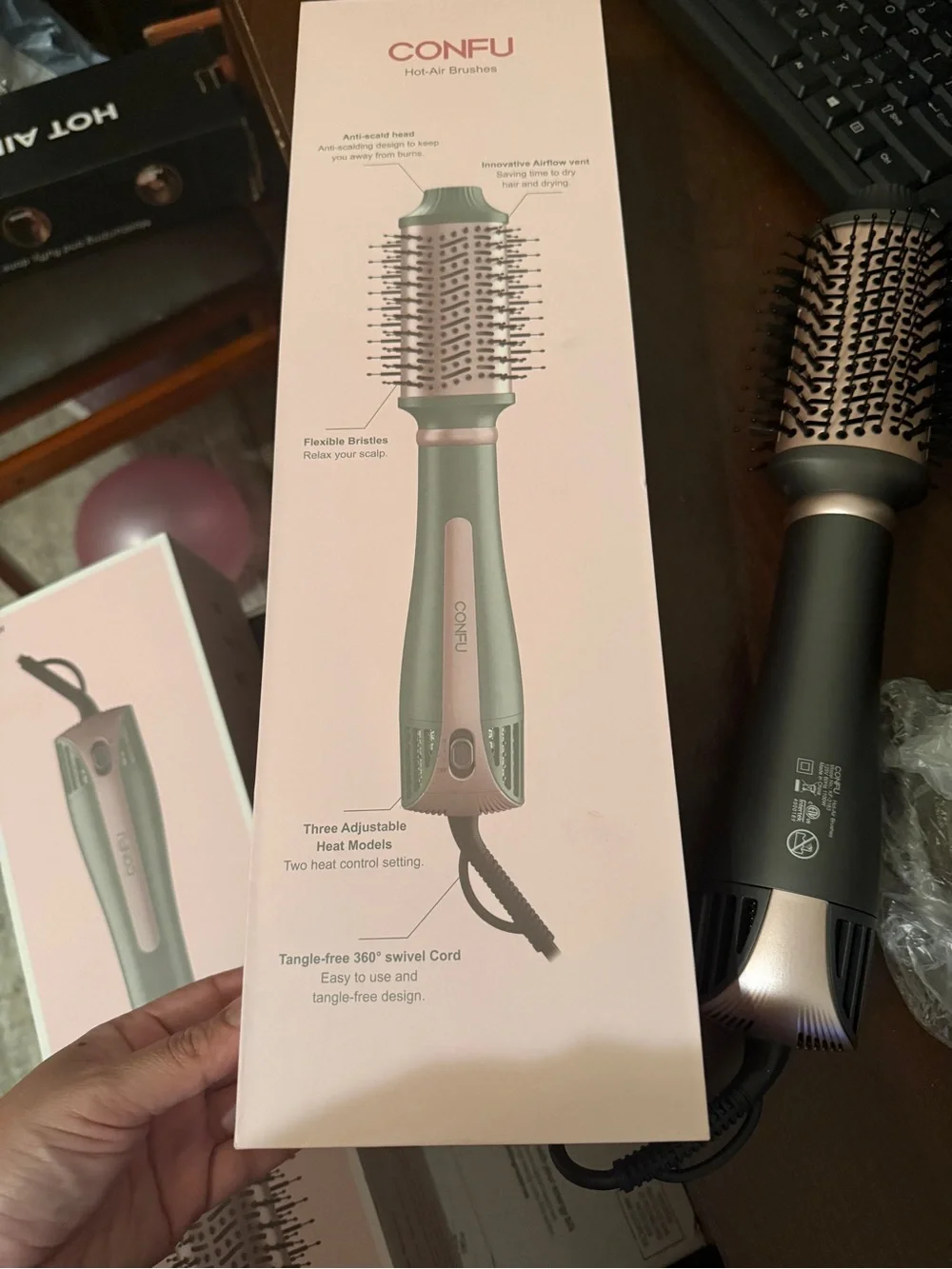 Rose Gold and Sage Green Hot-Air Round Brush for Women